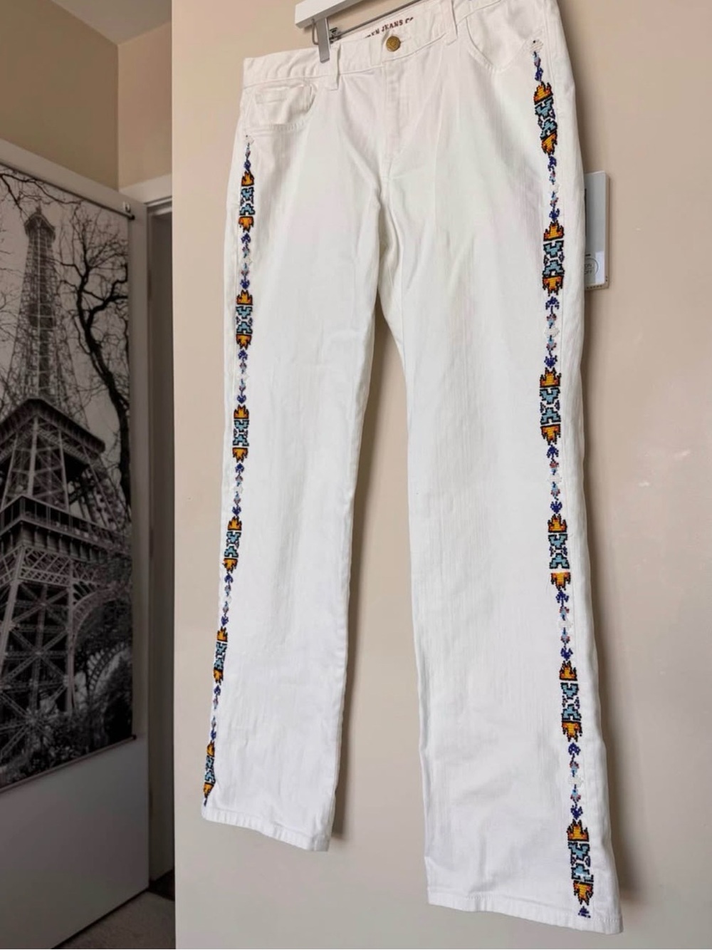 Lauren Ralph Lauren White Embroidered Side Stripe Jeans Sz 8